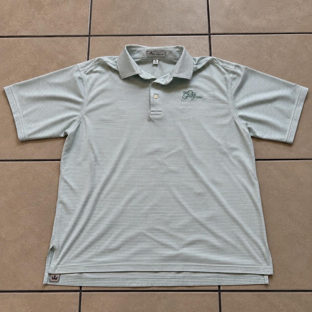 Peter Millar Green Stripe Polo XL Made IKorea Cotton Preppy Golf Shirt